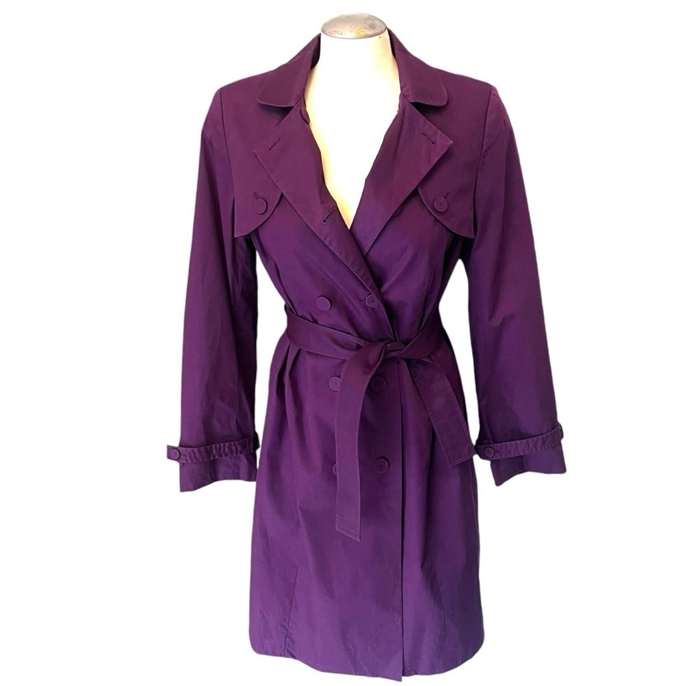 Ports 1961 Luxury Double Breasted Belted Trench Coat in Berry